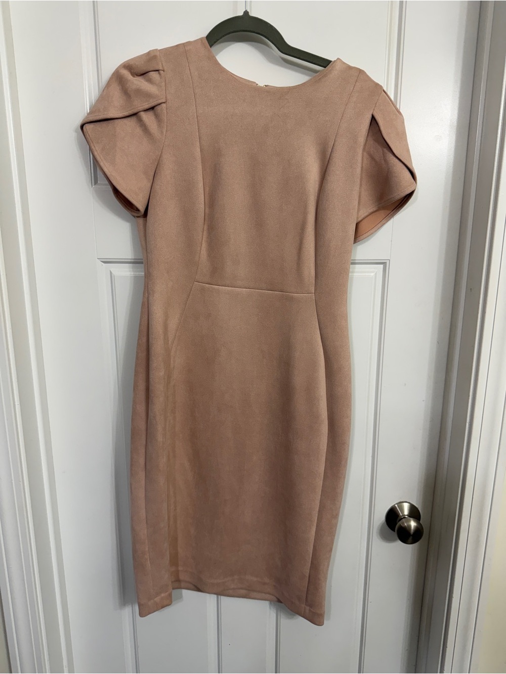 Calvin Klein Cocoa Faux Suede Tulip Sleeve Sheath Dress Sz 8